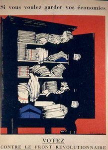 Si quieres mantener tus ahorros, vota contra el frente revolucionario, cartel anticomunista de 1936